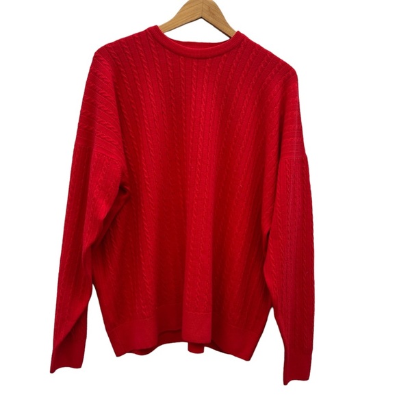 Vintage Burberry Made in England 100% Pure Wool Cableknit Crewneck Cardigan Red - Picture 8 of 10